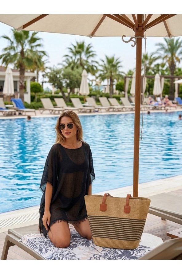 Camel Siyah Hasır Çanta toptan
