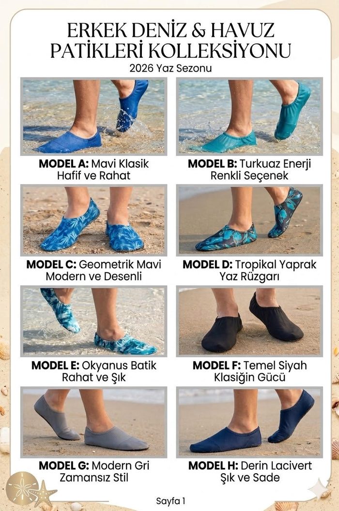 Deniz Patiği Erkek — 8 Desen x 12 Adet = 48 Adet | Kaydirmaz Taban toptan