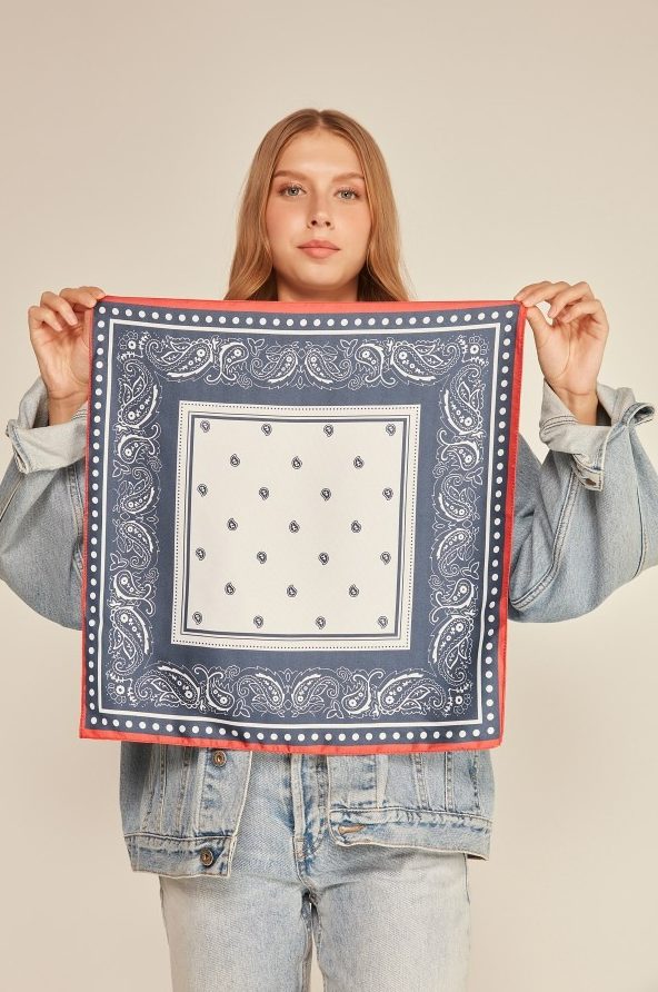 Kirmizi Kenarlikli Lacivert Bandana Fular toptan
