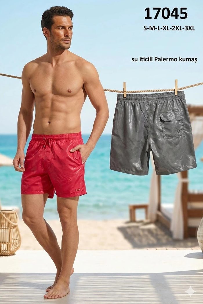 Su İticili Palermo Deniz Şortu Kırmızı/Gri toptan