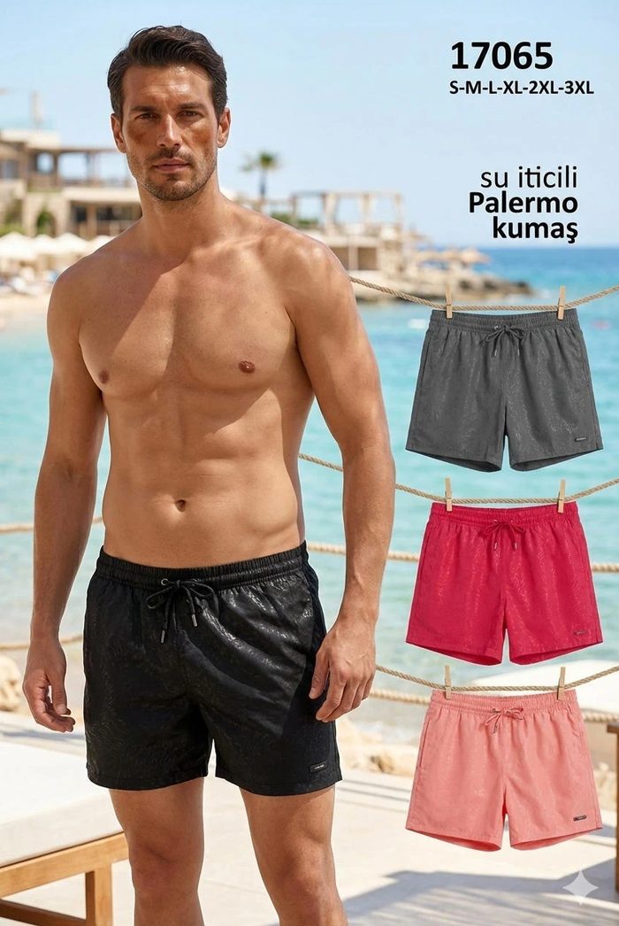 Su İticili Palermo Deniz Şortu Siyah/Antrasit/Kırmızı/Somon toptan