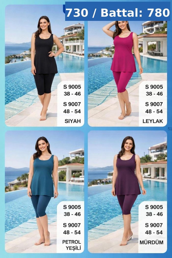 Yarı Tesettür Mayo S9005 Siyah-Leylak-Petrol-Murdum toptan